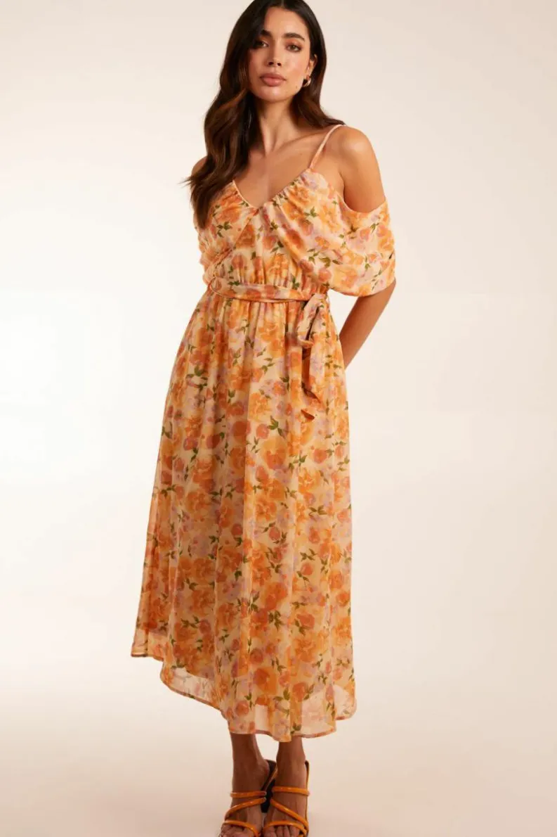 Midi Dresses*Blue Vanilla Cold Shoulder Detail Chiffon Midi Dress Peach