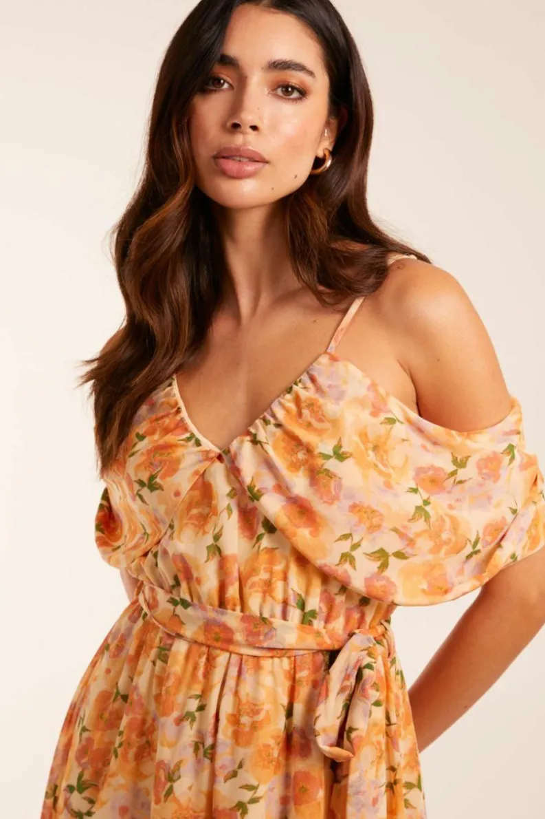 Midi Dresses*Blue Vanilla Cold Shoulder Detail Chiffon Midi Dress Peach