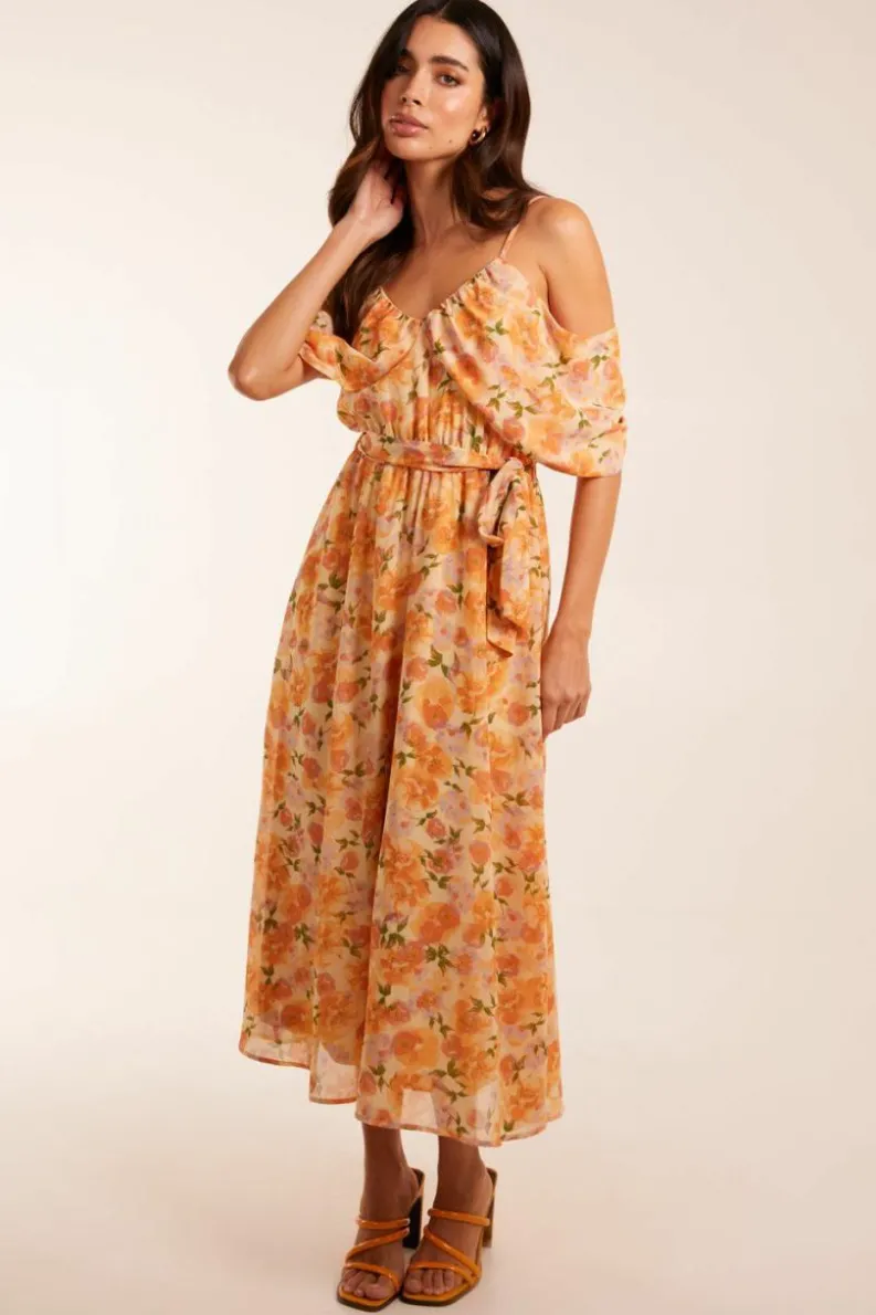 Midi Dresses*Blue Vanilla Cold Shoulder Detail Chiffon Midi Dress Peach