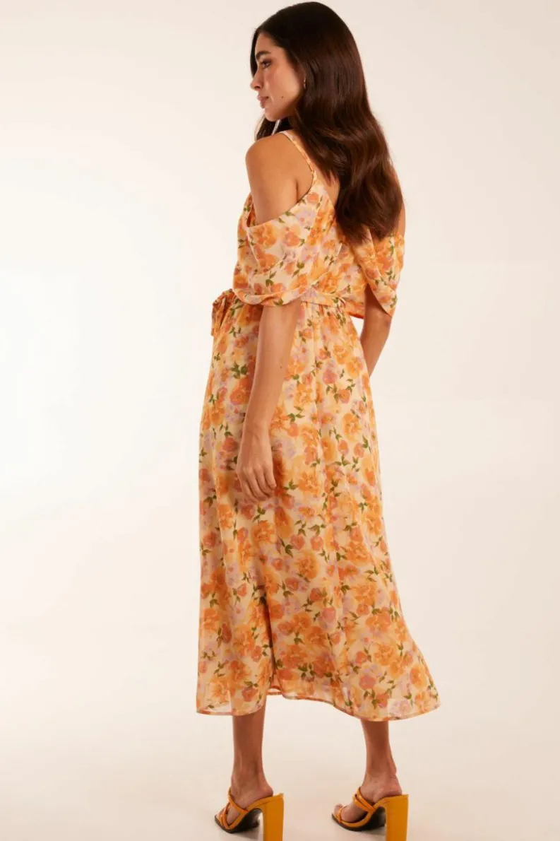 Midi Dresses*Blue Vanilla Cold Shoulder Detail Chiffon Midi Dress Peach