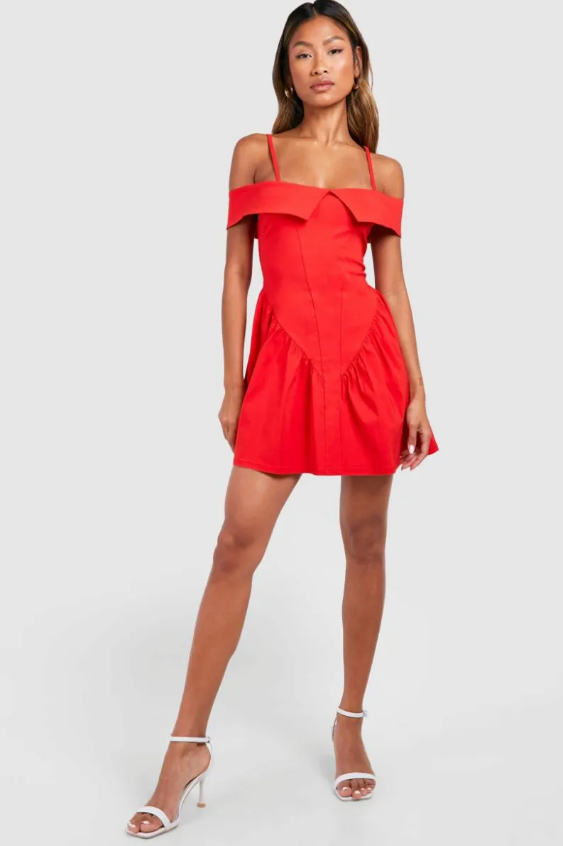 Skater Dresses*boohoo Cold Shoulder Milkmaid Mini Dress red