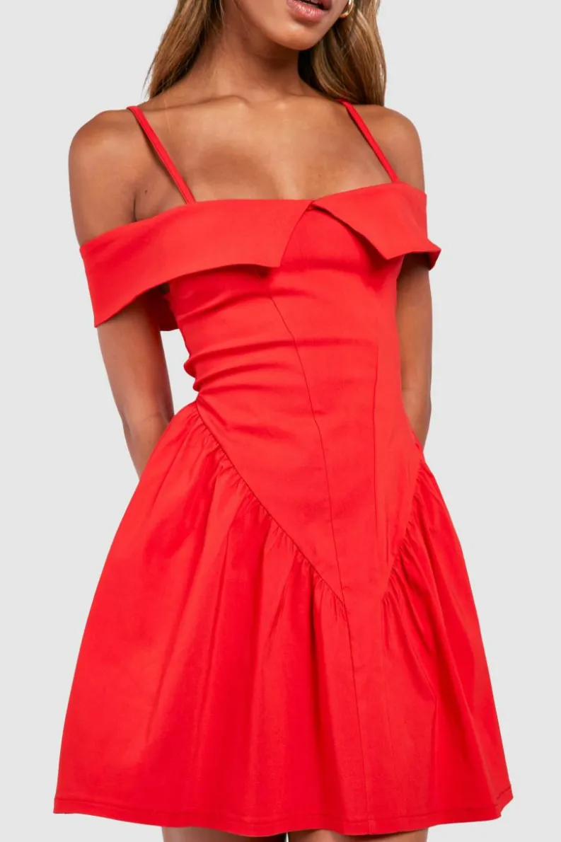 Skater Dresses*boohoo Cold Shoulder Milkmaid Mini Dress red
