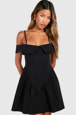 Skater Dresses*boohoo Cold Shoulder Milkmaid Mini Dress black