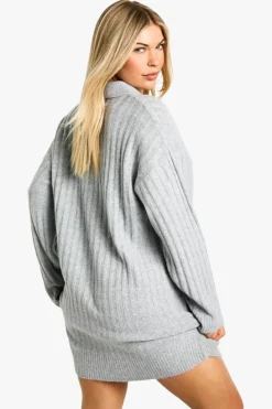 Jumper Dresses|Jumper Dresses*boohoo Collar Detail Cosy Knitted Jumper Dress grey marl