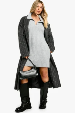 Jumper Dresses|Jumper Dresses*boohoo Collar Detail Cosy Knitted Jumper Dress grey marl