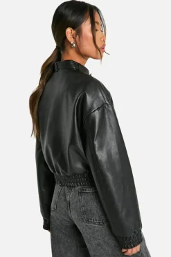 Up To 80% Off Winter Warmers|Bomber Jackets*boohoo Collar Detail Faux Leather Bomber Jacket black