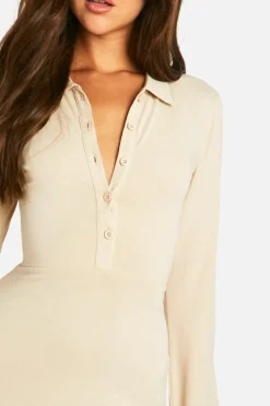 Shirt Dresses*boohoo Collared Long Sleeve Shirt Dress stone