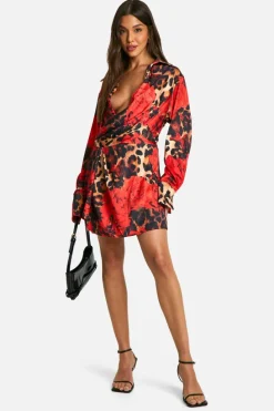 Mini Dresses*boohoo Colla Plunge Neck Mini Dress red
