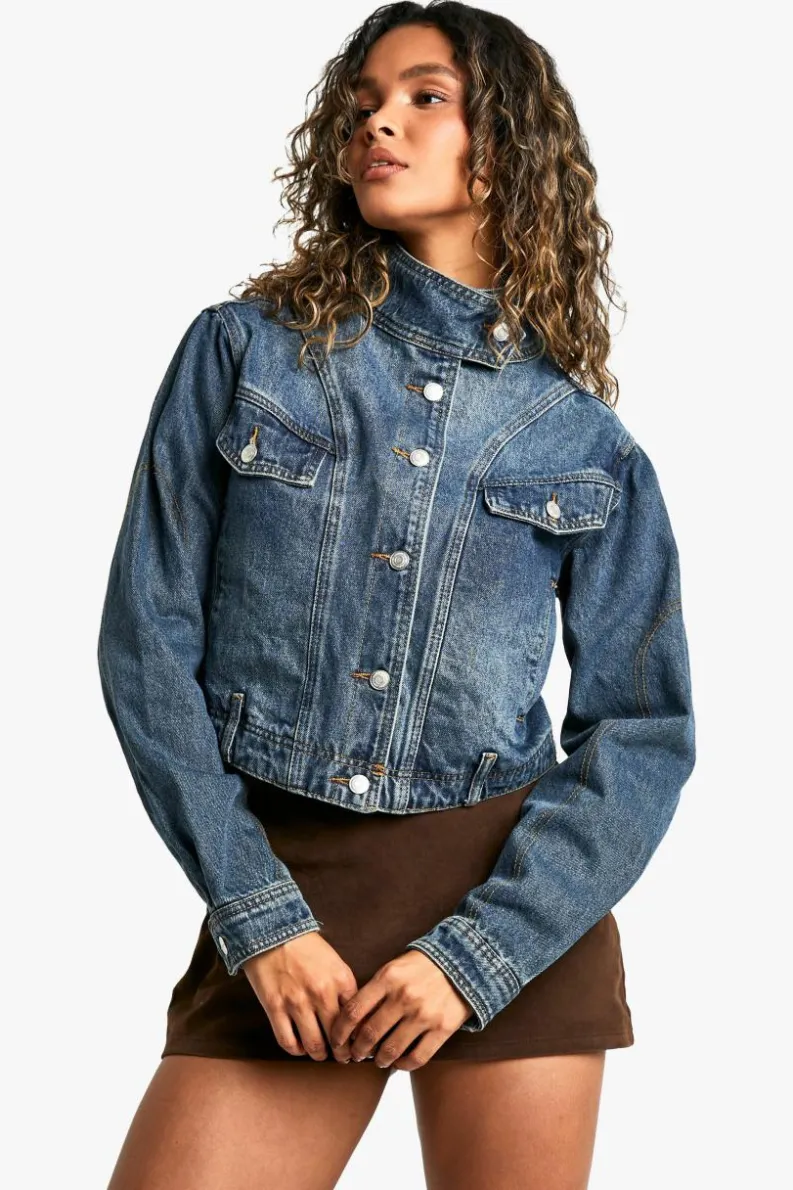 Up To 80% Off Winter Warmers|Denim Jackets*boohoo Collared Seam Detail Denim Jacket washed indigo