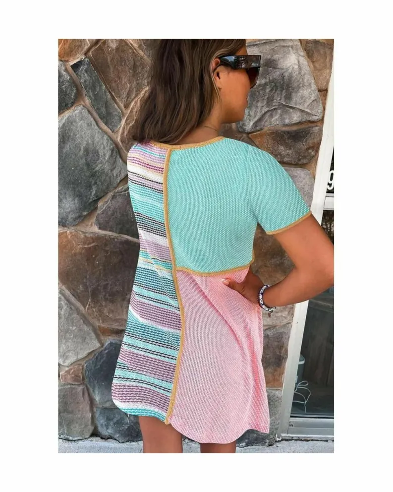 A Line Dresses*Azura Exchange Color Block Stripe Patchwork A-Line Dress Multi