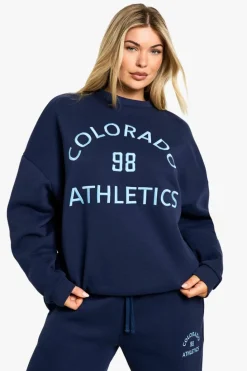 Sweatshirts|Hoodies & Sweatshirts*boohoo Colorado Athletics Embroidered Crew Neck Oversized Sweatshirt navy