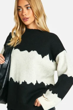 Oversized Jumpers|Jumpers*boohoo Colour Block Abstract Stripe Oversized Jumper black