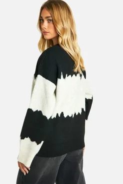 Oversized Jumpers|Jumpers*boohoo Colour Block Abstract Stripe Oversized Jumper black