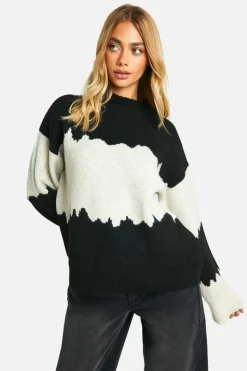 Oversized Jumpers|Jumpers*boohoo Colour Block Abstract Stripe Oversized Jumper black