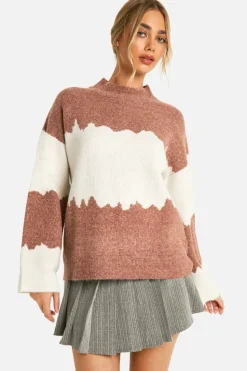 Oversized Jumpers*boohoo Colour Block Abstract Stripe Oversized Jumper terracotta