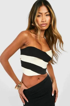 Knitted Tops*boohoo Colour Block Compact Knit Bandeau Top black