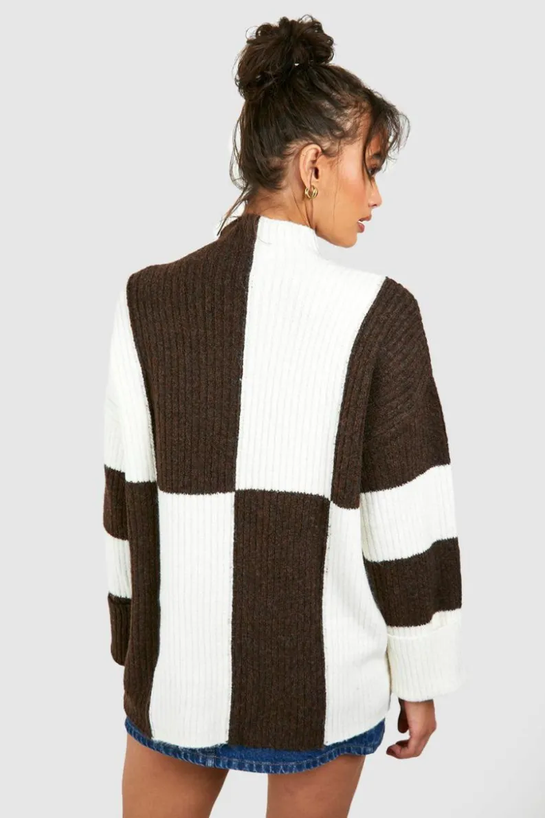 Oversized Jumpers|Jumpers*boohoo Colour Block High Neck Jumper chocolate