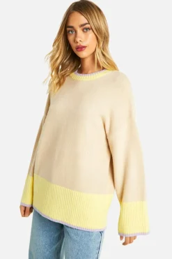 Oversized Jumpers|Jumpers*boohoo Colour Block Oversized Jumper camel