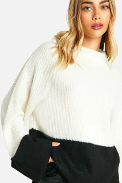 Oversized Jumpers|Jumpers*boohoo Colour Block Roll Neck Jumper ivory