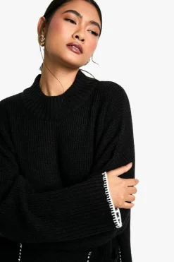 Oversized Jumpers|Jumpers*boohoo Contast Trim Oversized Jumper black