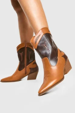 Cowboy Boots|Ankle Boots*boohoo Contrast ankle western boot brown