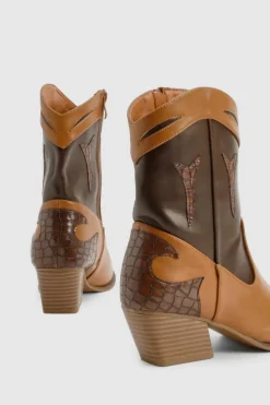 Cowboy Boots|Ankle Boots*boohoo Contrast ankle western boot brown