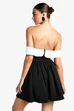 Skater Dresses*boohoo Contrast Bardot Structured Skater Dress black