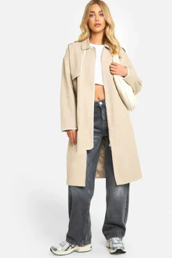 Up To 80% Off Winter Warmers|Trench Coats*boohoo Contrast Binding Detail Trench Coat light beige