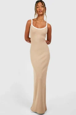 Bodycon Dresses|Maxi Dresses*boohoo Contrast Binding Notch Neck Maxi Dress chocolate