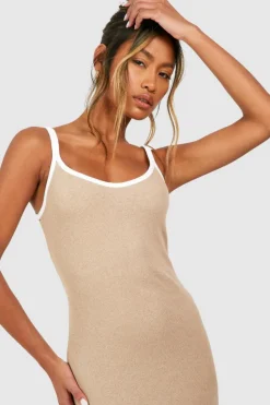Bodycon Dresses|Maxi Dresses*boohoo Contrast Binding Notch Neck Maxi Dress chocolate