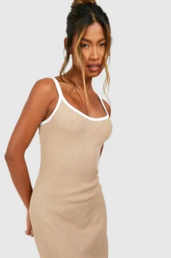 Bodycon Dresses|Maxi Dresses*boohoo Contrast Binding Notch Neck Maxi Dress chocolate