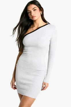 Bodycon Dresses|Mini Dresses*boohoo Contrast Binding One Shoulder Mini Dress grey marl