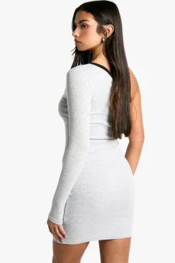 Bodycon Dresses|Mini Dresses*boohoo Contrast Binding One Shoulder Mini Dress grey marl