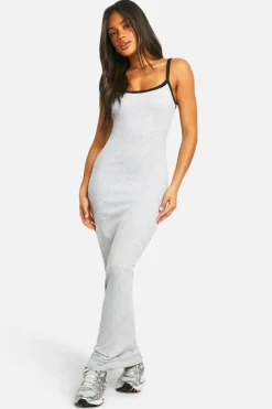 Bodycon Dresses*boohoo Contrast Binding Strappy Maxi Dress grey marl
