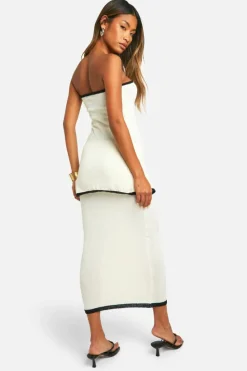 Knitted Co-Ords|Bottoms*boohoo Contrast Binding Towelling Bandeau Top And Skirt Knitted Set ivory
