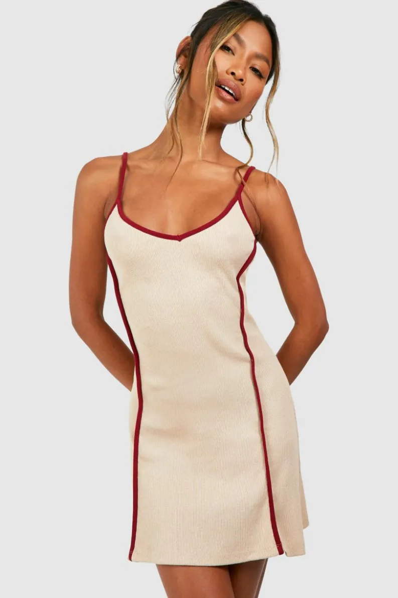 Bodycon Dresses*boohoo Contrast Binding V Neck Mini Dress baby pink