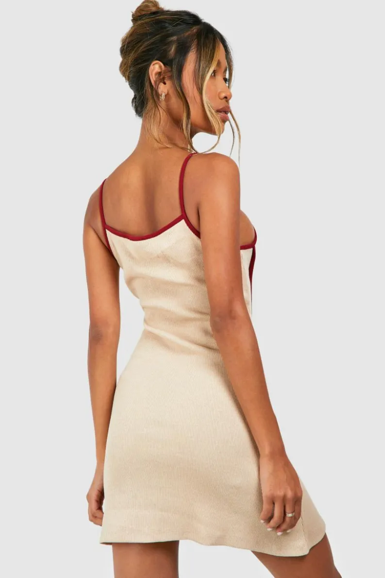 Bodycon Dresses*boohoo Contrast Binding V Neck Mini Dress baby pink