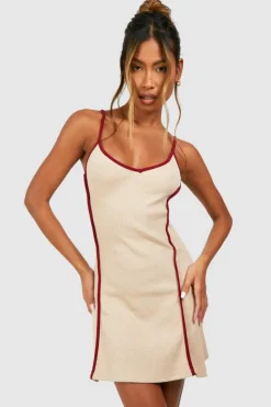 Bodycon Dresses*boohoo Contrast Binding V Neck Mini Dress baby pink