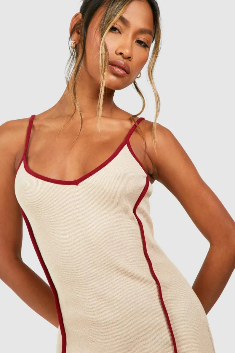 Bodycon Dresses*boohoo Contrast Binding V Neck Mini Dress baby pink