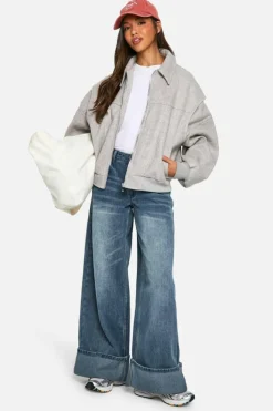 Up To 80% Off Winter Warmers|Wool Look Coats*boohoo Contrast Blanket Stitch Wool Look Jacket grey marl