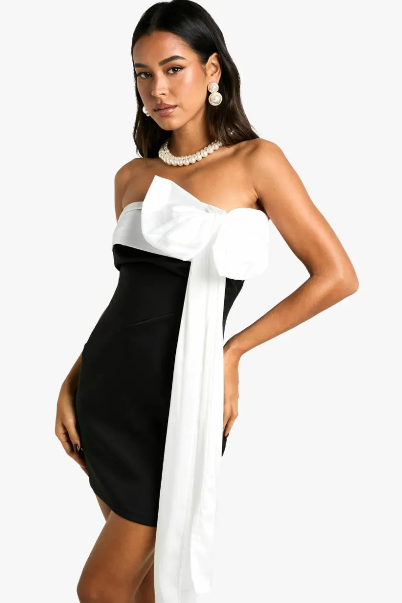 Bodycon Dresses*boohoo Contrast Bow Bandeau Mini Dress black