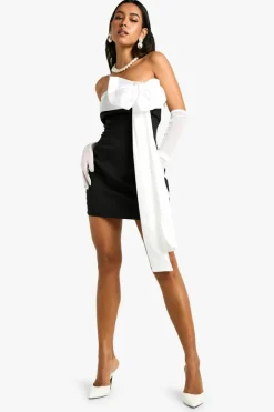 Bodycon Dresses*boohoo Contrast Bow Bandeau Mini Dress black