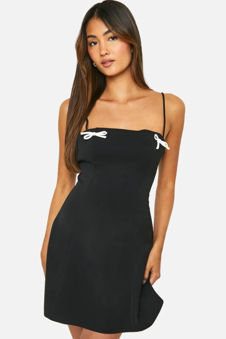 Cami Dresses*boohoo Contrast Bow Cami Slip Dress black