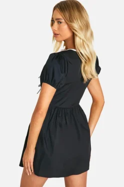 Smock Dresses*boohoo Contrast Bow Front Mini Smock Dress black