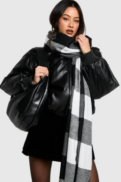 Hats & Gloves|Hats & Gloves*boohoo Contrast Checked Knitted Tassel Scarf black