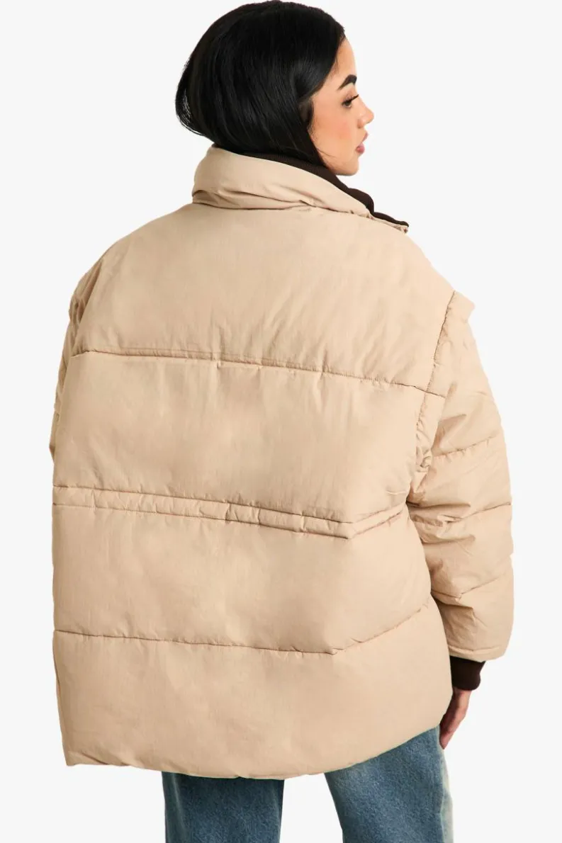Up To 80% Off Winter Warmers|Puffer Jackets*boohoo Contrast Collar Oversized Puffer Jacket stone