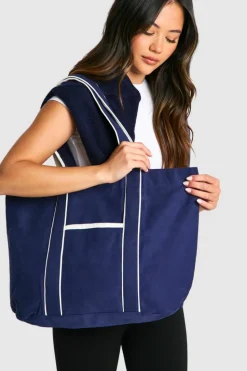 Handbags|Tote Bags*boohoo Contrast Detail Canvas Tote Bag navy