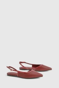 Flats*boohoo Contrast Detail Slingback Pointed Flats burgundy