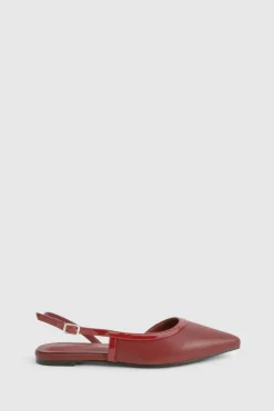 Flats*boohoo Contrast Detail Slingback Pointed Flats burgundy