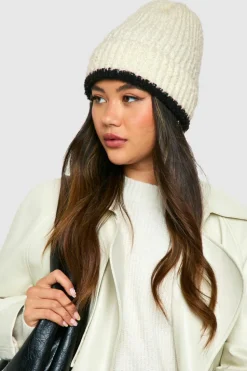 Earmuffs|Hats & Gloves*boohoo Contrast Fluffy Knitted Beanie natural ivory